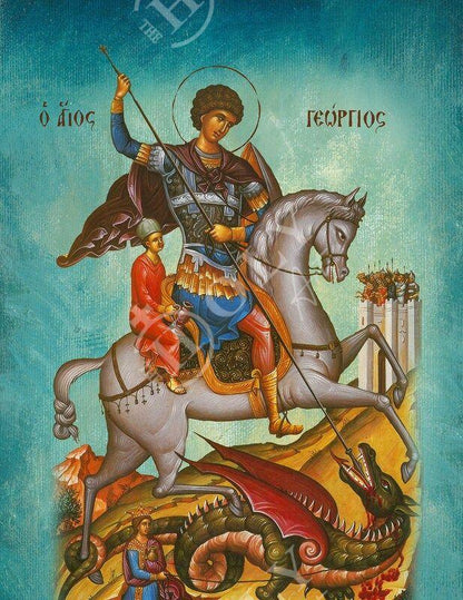 Saint George icon, Handmade Greek Orthodox icon of St George, Byzantine art wall hanging icon wood plaque, religious decor - TheHolyArt