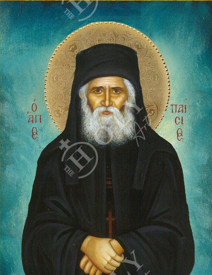 Saint Paisios of Mount Athos icon, Handmade Greek Orthodox icon St Paisios, Byzantine art wall hanging on wood plaque, religious home decor - TheHolyArt