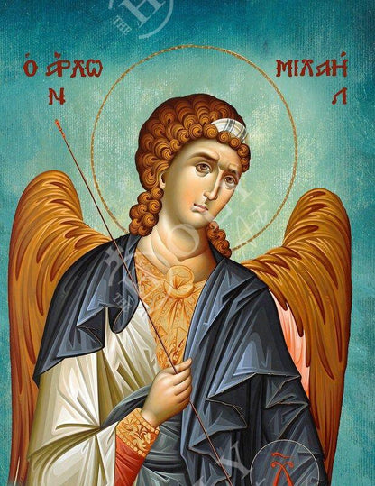 Archangel Michael icon, Handmade Greek Orthodox icon of St Michael, Byzantine art wall hanging on wood plaque religious icon, religious gift - TheHolyArt