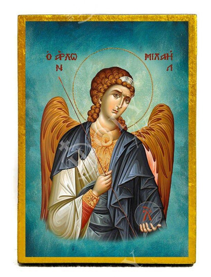 Archangel Michael icon, Handmade Greek Orthodox icon of St Michael, Byzantine art wall hanging on wood plaque religious icon, religious gift - TheHolyArt