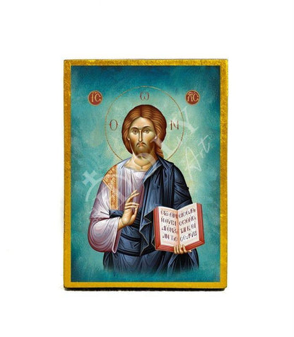 Jesus Christ icon, Handmade Greek Orthodox icon of our Lord, Byzantine art wall hanging on wood plaque, religious icon home decor - TheHolyArt