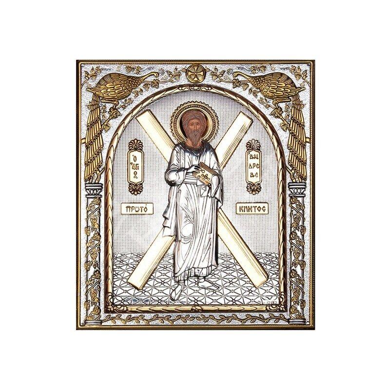 Saint Andrew icon, Handmade Silver 999 Greek Orthodox icon St Andrew, Byzantine art wall hanging on wood plaque religious icon gift