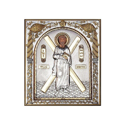 Saint Andrew icon, Handmade Silver 999 Greek Orthodox icon St Andrew, Byzantine art wall hanging on wood plaque religious icon gift - TheHolyArt