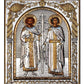 Saint Constantine icon & Saint Helen icon , Handmade Silver 999 Greek Orthodox icon, Byzantine art wall hanging on wood religious plaque - TheHolyArt