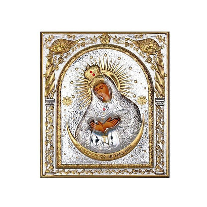 Virgin Mary icon Panagia of Stars, Handmade Silver 999 Greek Orthodox icon, Byzantine art wall hanging on wood plaque religious icon - TheHolyArt