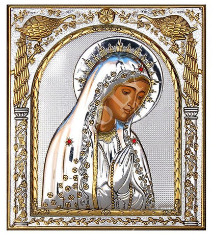Virgin Mary icon Panagia Praying, Handmade Silver 999 Greek Orthodox icon, Byzantine art wall hanging on wood plaque religious icon gift - TheHolyArt