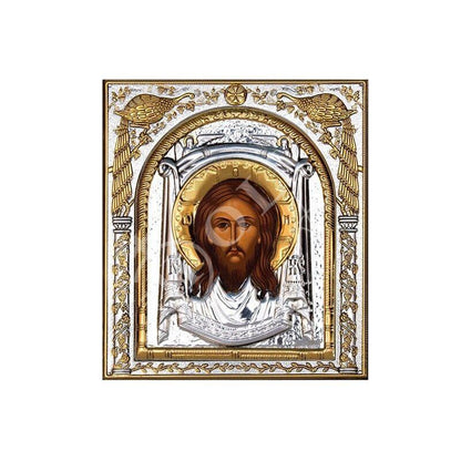 Jesus Christ icon Mandylion, Handmade Silver 999 Greek Orthodox icon, Byzantine art wall hanging on wood plaque religious icon decor gift - TheHolyArt