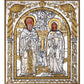 Saint Cyprian & Justina icon, Handmade Silver 999 Greek Orthodox icon of St Cyprian Justina, Byzantine art wall hanging religious plaque