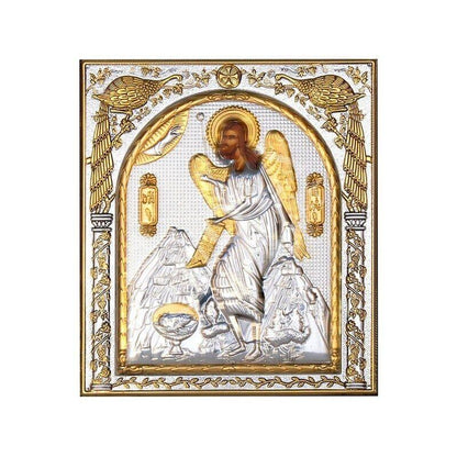 Saint John icon, Handmade Silver 999 Greek Orthodox icon of St John Baptist Forerunner, Byzantine art wall hanging on wood religious plaque - TheHolyArt