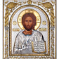 Jesus Christ icon, Handmade Silver 999 Greek Orthodox icon of Our Lord, Byzantine art wall hanging on wood plaque religious icon decor gift