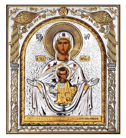 Virgin Mary icon Panagia Tsambika, Handmade Silver 999 Greek Orthodox icon, Byzantine art wall hanging on wood plaque religious icon gift - TheHolyArt