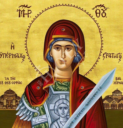 Virgin Mary icon Panagia General Ypermachos , Handmade Greek Orthodox Icon, Byzantine art Theotokos wall hanging wood plaque religious gift - TheHolyArt