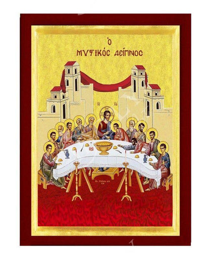 The Last Supper icon, Holy Communion Handmade Greek Orthodox icon, Byzantine art wall hanging on wood plaque, religious home decor(2) - TheHolyArt