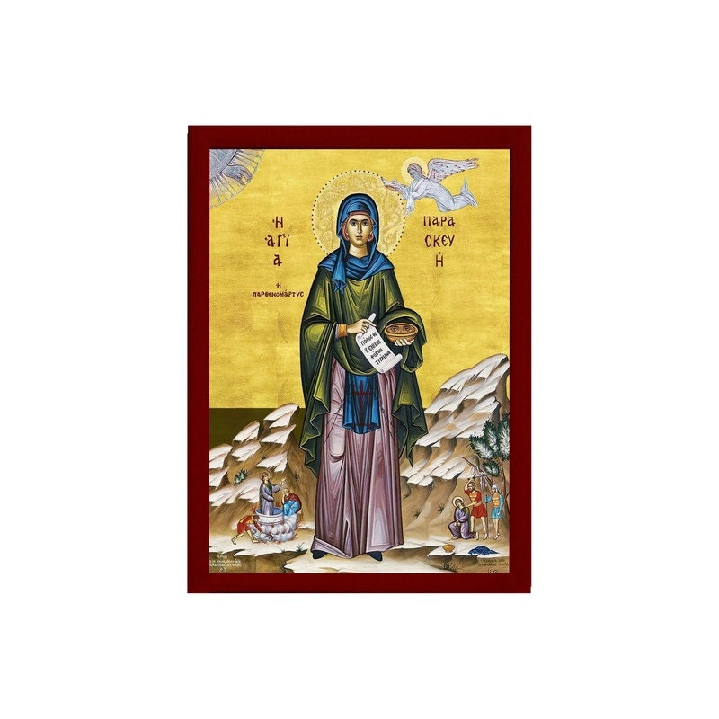 Saint Paraskevi icon, Handmade Greek Orthodox icon of St Paraskevi of Rome, Byzantine art wall hanging icon plaque, religious decor gift