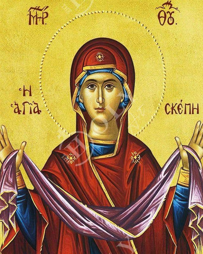Cincture of the Theotokos icon, Virgin Mary icon Holy Belt, Handmade Greek Orthodox Icon Holy Girdle, Byzantine art wall hanging wood plaque(2) - TheHolyArt