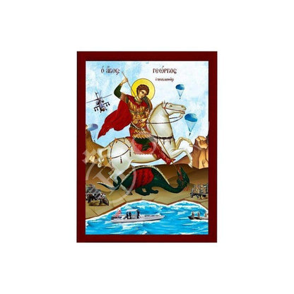 Saint George icon, Handmade Greek Orthodox icon of St George Protector of Infantry, Byzantine art wall hanging icon wood plaque decor - TheHolyArt