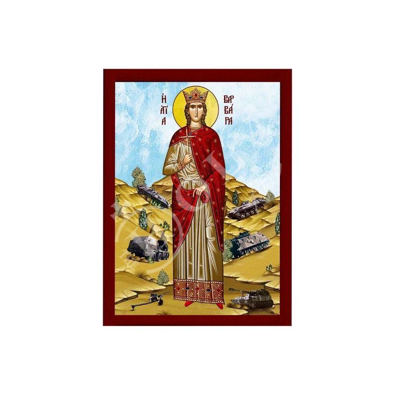 Saint Barbara icon, Handmade Greek Orthodox icon of St Barbara Protector of Artillery Byzantine art wall hanging wood plaque, religious gift