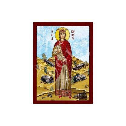 Saint Barbara icon, Handmade Greek Orthodox icon of St Barbara Protector of Artillery Byzantine art wall hanging wood plaque, religious gift - TheHolyArt