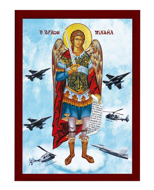 Archangel Michael icon, Handmade Greek Orthodox icon St Michael Protector of Air Force Byzantine art wall hanging wood plaque religious icon