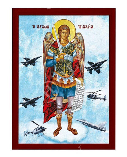 Archangel Michael icon, Handmade Greek Orthodox icon St Michael Protector of Air Force Byzantine art wall hanging wood plaque religious icon - TheHolyArt