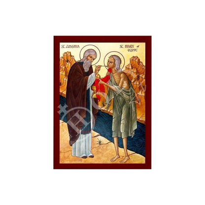 Saint Maria of Egypt & Saint Zossima icon, Handmade Greek Orthodox icon Byzantine art wall hanging wood plaque, religious gift home decor - TheHolyArt