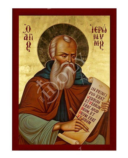 Saint Jerome icon, Handmade Greek Orthodox icon St Hieronymus, Byzantine art wall hanging wood plaque, religious gift home decor - TheHolyArt