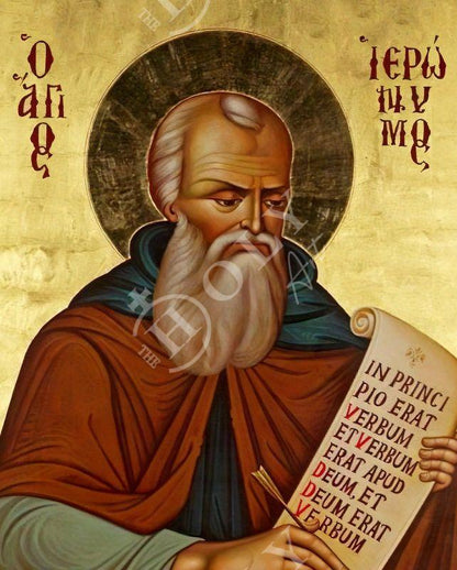 Saint Jerome icon, Handmade Greek Orthodox icon St Hieronymus, Byzantine art wall hanging wood plaque, religious gift home decor - TheHolyArt