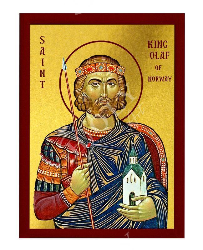 Saint King Olaf icon, Handmade Greek Orthodox icon St King Olaf II of Norway Byzantine art wall hanging on wood plaque icon, religious decor