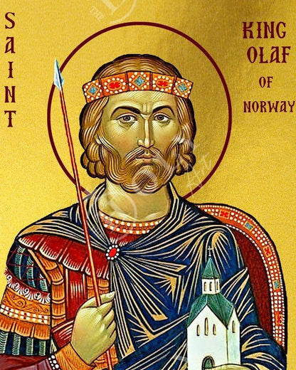 Saint King Olaf icon, Handmade Greek Orthodox icon St King Olaf II of Norway Byzantine art wall hanging on wood plaque icon, religious decor - TheHolyArt