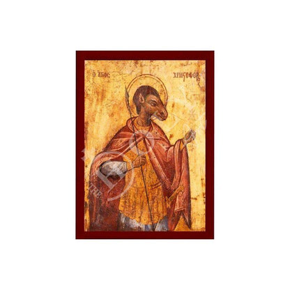 Saint Christopher icon, Handmade Greek Orthodox icon of the Cynocephalus Christopher of Lycea, Byzantine art wall hanging on wood plaque - TheHolyArt