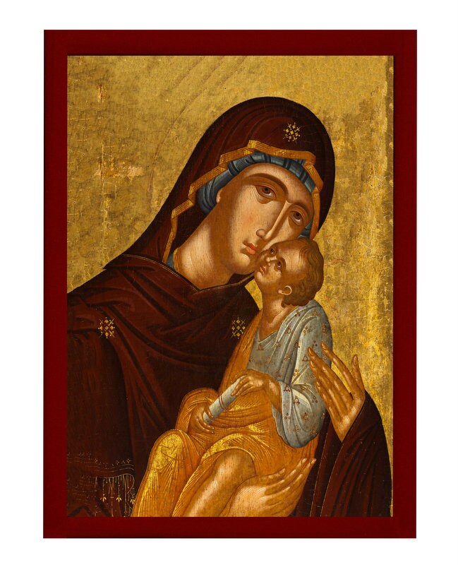 Virgin Mary icon Panagia Glykophilousa, Handmade Greek Orthodox Icon, Mother of God Byzantine art, Theotokos wall hanging wood plaque