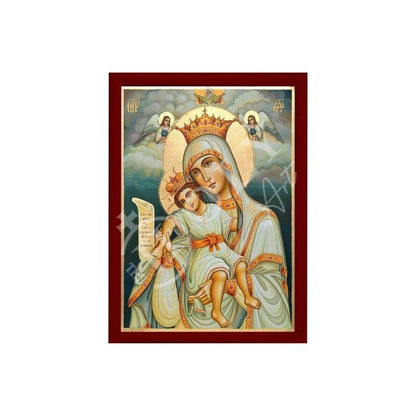 Virgin Mary icon Panagia, Handmade Greek Orthodox Icon Queen of Angels, Mother of God Byzantine art, Theotokos wall hanging wood plaque - TheHolyArt