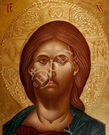 Jesus Christ icon, Handmade Greek Orthodox icon of our Lord, Byzantine art wall hanging on wood plaque, religious icon home decor (2) - TheHolyArt