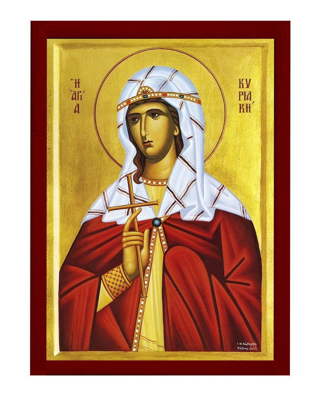 Saint Kyriaki icon, Handmade Greek Orthodox icon St Kyriaci the Great Martyr, Byzantine art wall hanging wood plaque icon, religious gift