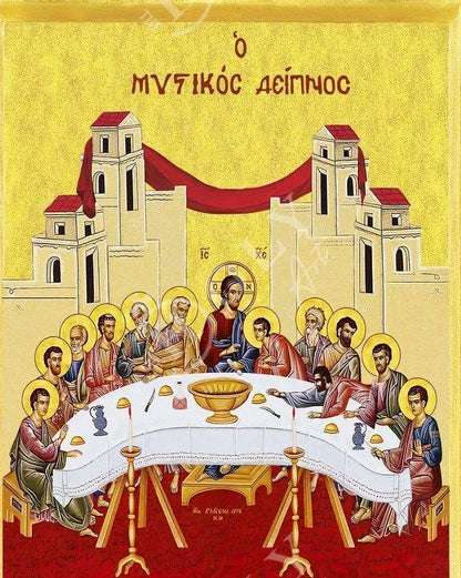 The Last Supper icon, Holy Communion Handmade Greek Orthodox icon, Byzantine art wall hanging on wood plaque, religious home decor(2) - TheHolyArt