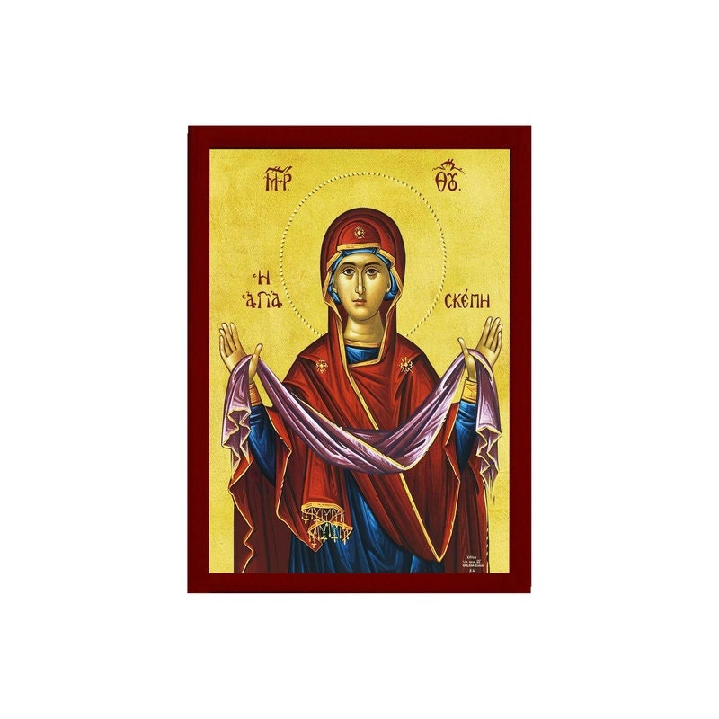 Cincture of the Theotokos icon, Virgin Mary icon Holy Belt, Handmade Greek Orthodox Icon Holy Girdle, Byzantine art wall hanging wood plaque
