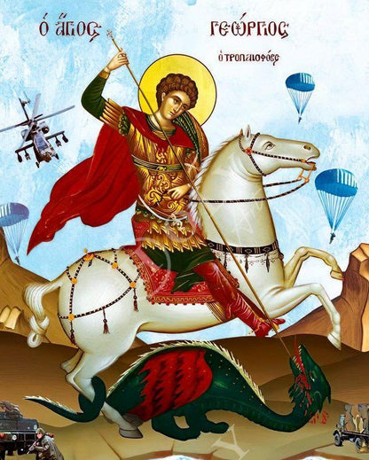 Saint George icon, Handmade Greek Orthodox icon of St George Protector of Infantry, Byzantine art wall hanging icon wood plaque decor - TheHolyArt