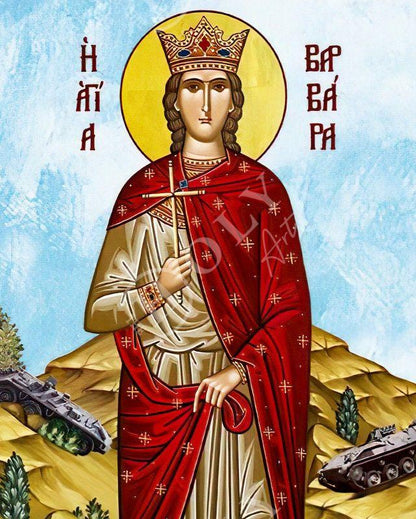 Saint Barbara icon, Handmade Greek Orthodox icon of St Barbara Protector of Artillery Byzantine art wall hanging wood plaque, religious gift - TheHolyArt