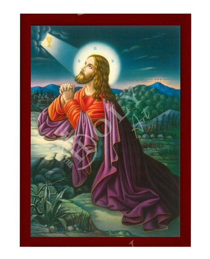 Jesus Christ icon praying in Gethsemane, Handmade Greek Orthodox icon Byzantine art wall hanging on wood plaque, religious icon home decor - TheHolyArt