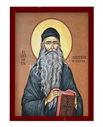Hieromonk Seraphim of Platina icon, Handmade Greek Orthodox icon Seraphim Rose Byzantine art wall hanging wood plaque icon religious decor - TheHolyArt