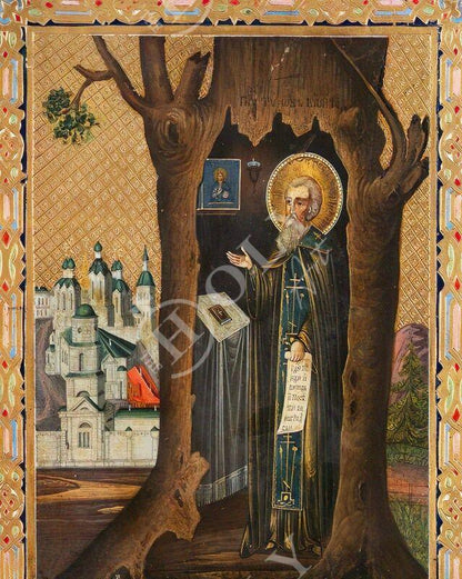 Saint Tikhon icon, Handmade Greek Orthodox icon St Tichon of Moscow, Byzantine art wall hanging on wood plaque icon, religious decor - TheHolyArt