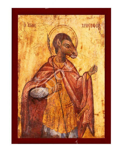 Saint Christopher icon, Handmade Greek Orthodox icon of the Cynocephalus Christopher of Lycea, Byzantine art wall hanging on wood plaque - TheHolyArt