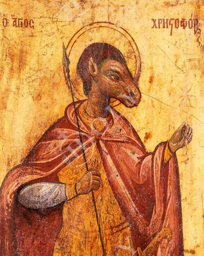 Saint Christopher icon, Handmade Greek Orthodox icon of the Cynocephalus Christopher of Lycea, Byzantine art wall hanging on wood plaque - TheHolyArt