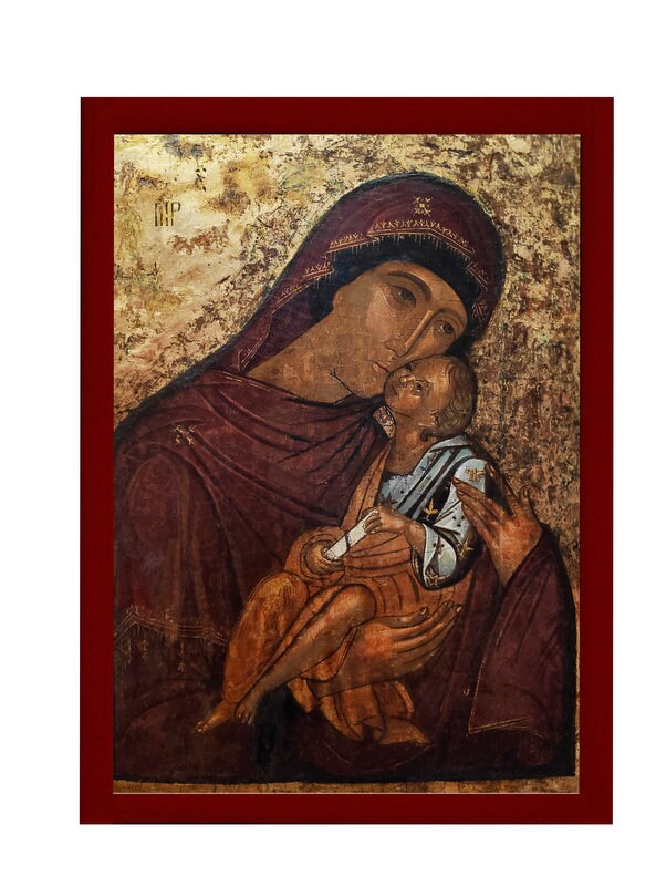 Virgin Mary icon Panagia Glykophilousa Greek Christian Orthodox Icon Mother of God Byzantine art Theotokos handmade wall hanging wood plaque