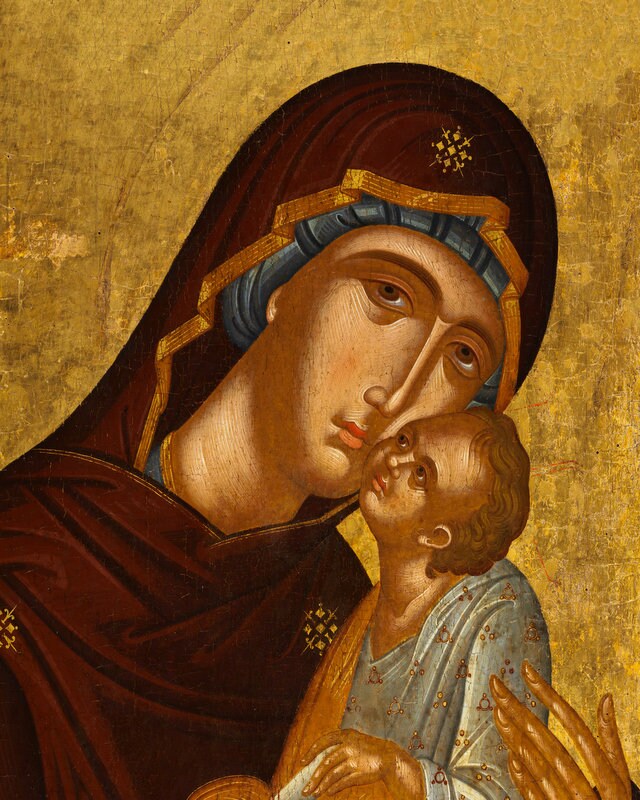 Virgin Mary icon Panagia Glykophilousa, Handmade Greek Orthodox Icon, Mother of God Byzantine art, Theotokos wall hanging wood plaque
