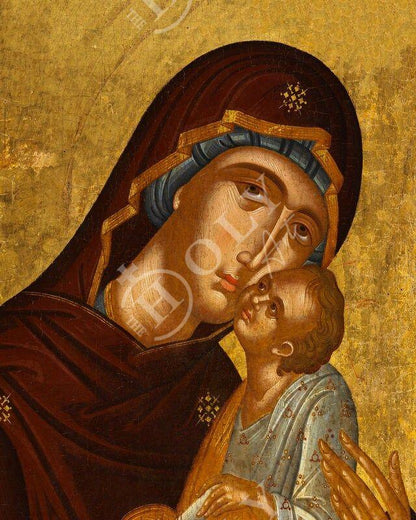 Virgin Mary icon Panagia Glykophilousa, Handmade Greek Orthodox Icon, Mother of God Byzantine art, Theotokos wall hanging wood plaque - TheHolyArt