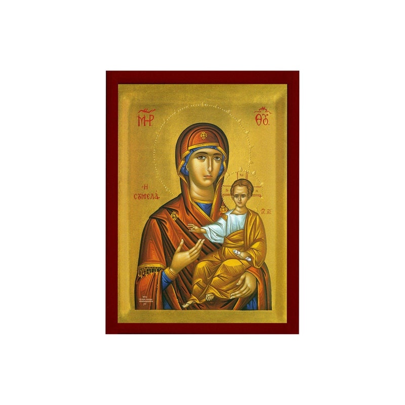 Virgin Mary icon Panagia Sumela, Greek Christian Orthodox Icon, Mother of God Byzantine art, Theotokos handmade wall hanging wood plaque