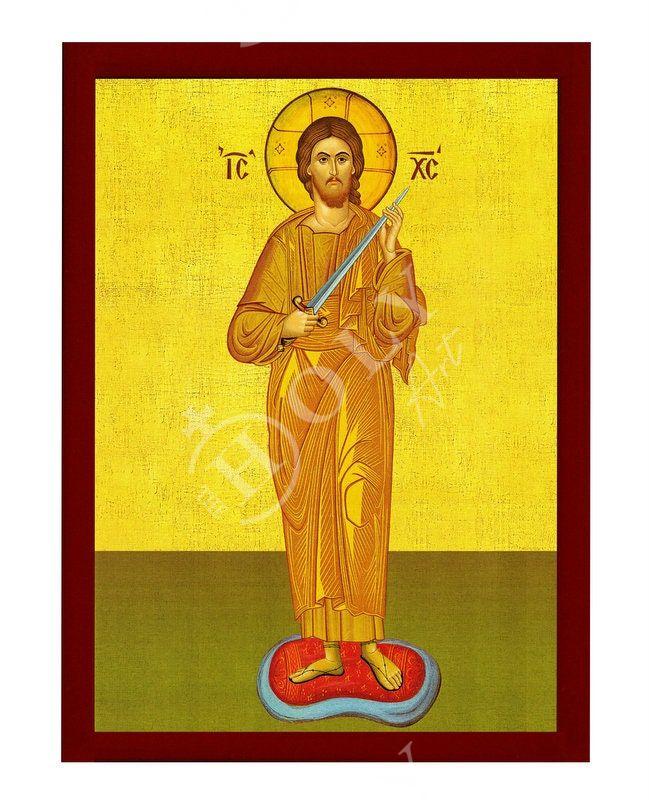 Jesus Christ icon the Swordbearer, Handmade Greek Orthodox icon of our Lord, Byzantine art wall hanging on wood plaque, religious gift