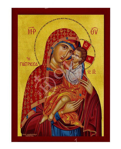 Virgin Mary icon Panagia Giatrissa, Greek Christian Orthodox Icon, Mother of God Byzantine art Theotokos handmade wall hanging wood plaque - TheHolyArt