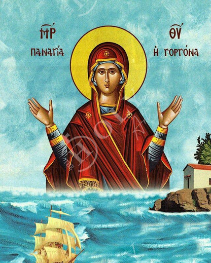 Virgin Mary icon Panagia Mermaid, Greek Christian Orthodox Icon, Mother of God Byzantine art Theotokos handmade wall hanging wood plaque - TheHolyArt